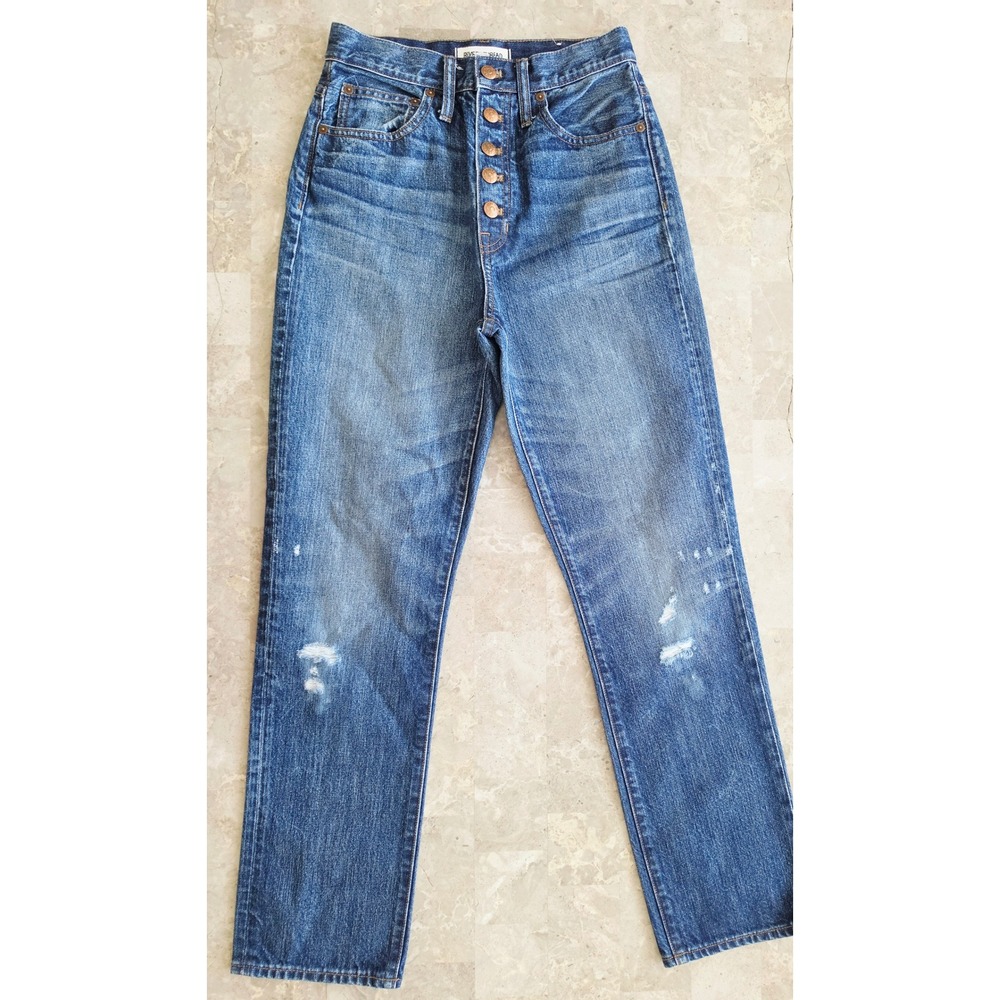 Madewell Rivet & Thread High Rise Button Fly Straight Jeans E9408 Blue 25